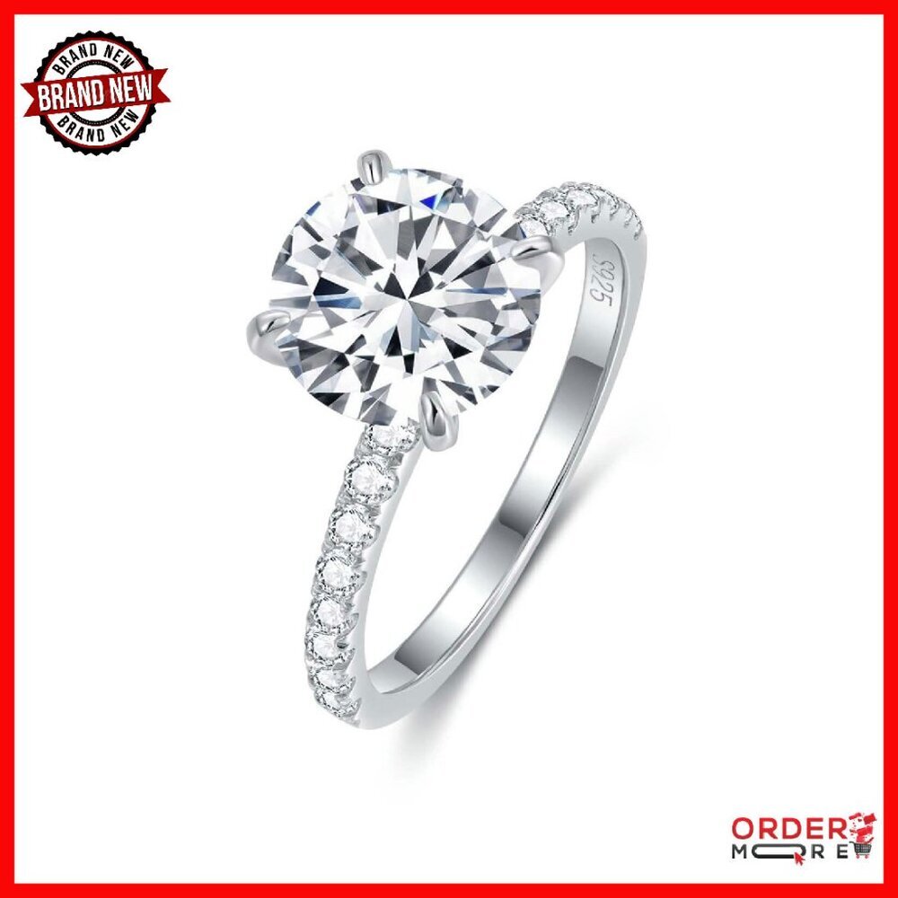 3ct Round Moissanite Engagement Ring Sterling Silver Vvs1 Clarity